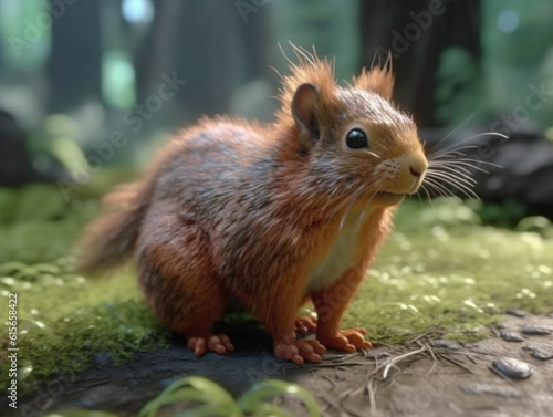 closeup on a fluffy and furry wild squirrel, Generative AI