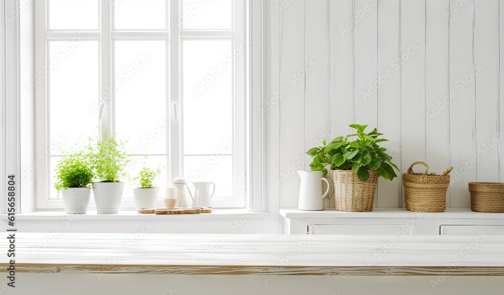 Fototapeta premium House decor inspiration. Table with stylish pot and plant on modern interior table
