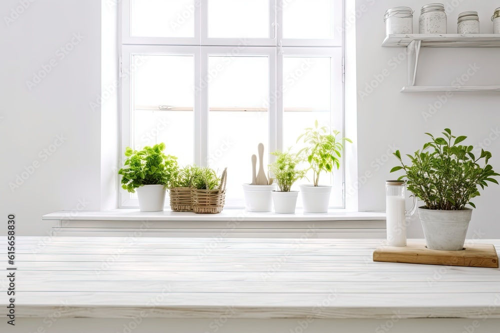 House decor inspiration. Table with stylish pot and plant on modern interior table