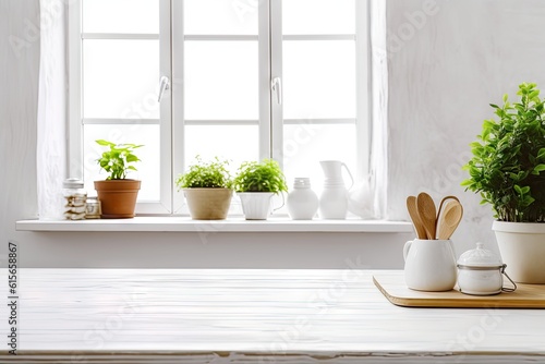 House decor inspiration. Table with stylish pot and plant on modern interior table