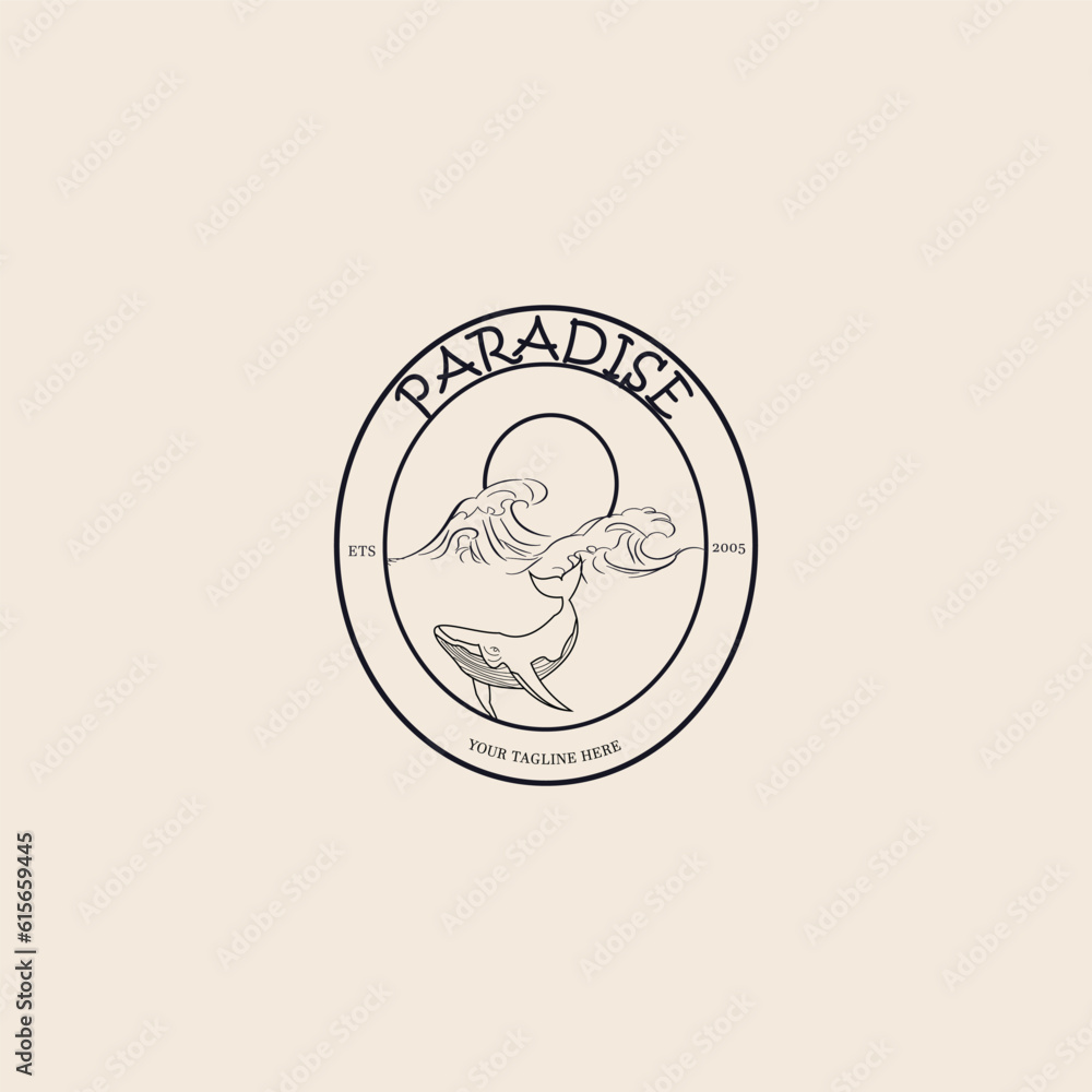 logo paradise line art logo vector concept with emblem illustration template design. icon home design logo paradise line art logo vector concept with emblem illustration template design. icon home design
