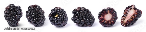 Bild auf Leinwand Blackberry fruit and half sliced isolated on white background.