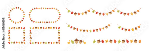 Autumn frames and borders, hanging garlands design, Fall and Thanksgiving botanical graphic elements vector illustration set