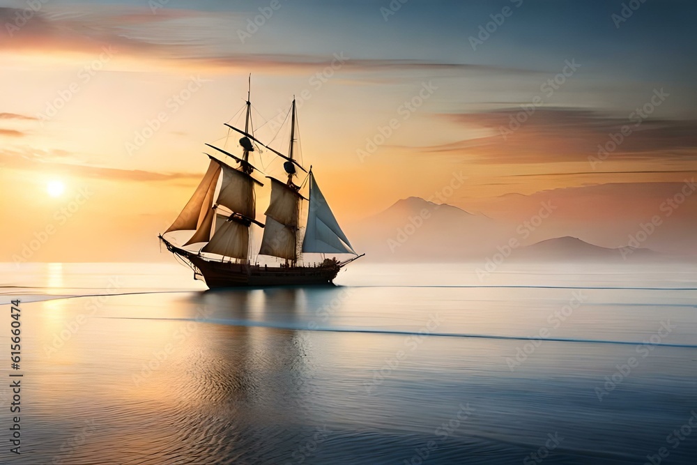 sailing ship in the sunset