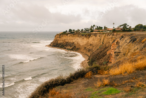 View of cliffs along the Pacific Ocean at Pelican Cove, in Ranchos Palos Verdes, California.