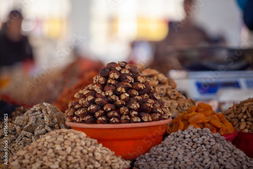 dry walnut in the bukhara market photo