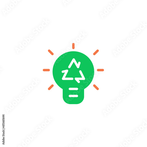 Lamp with cycle. Vector line icon black and white with green eco energy theme