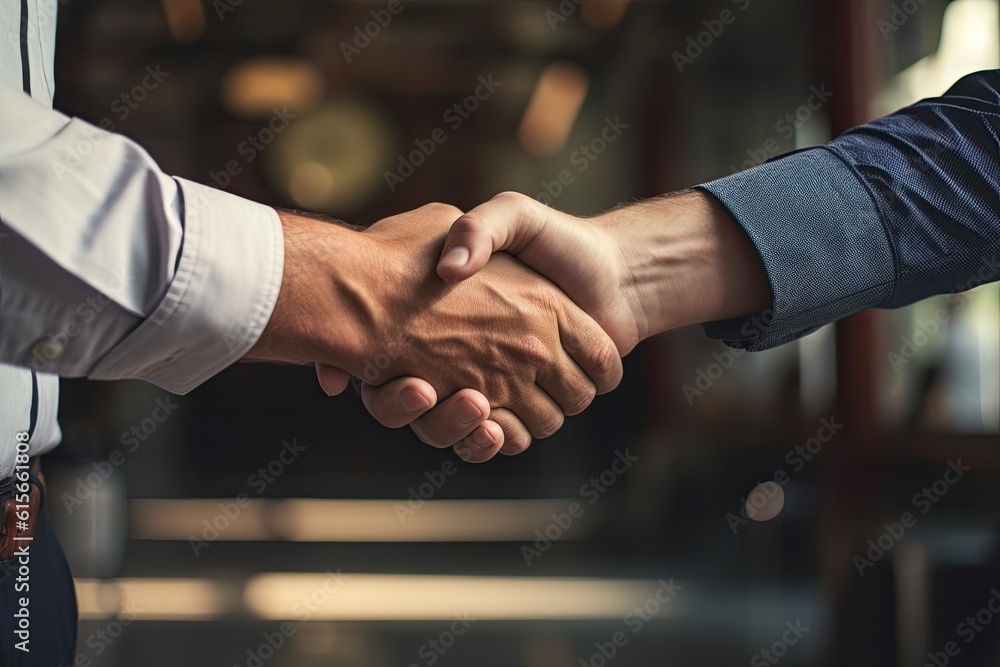 Close-up hand of business partners shaking hands, Celebrating business success. Generative Ai Close-up hand of business partners shaking hands, Celebrating business success. Generative Ai