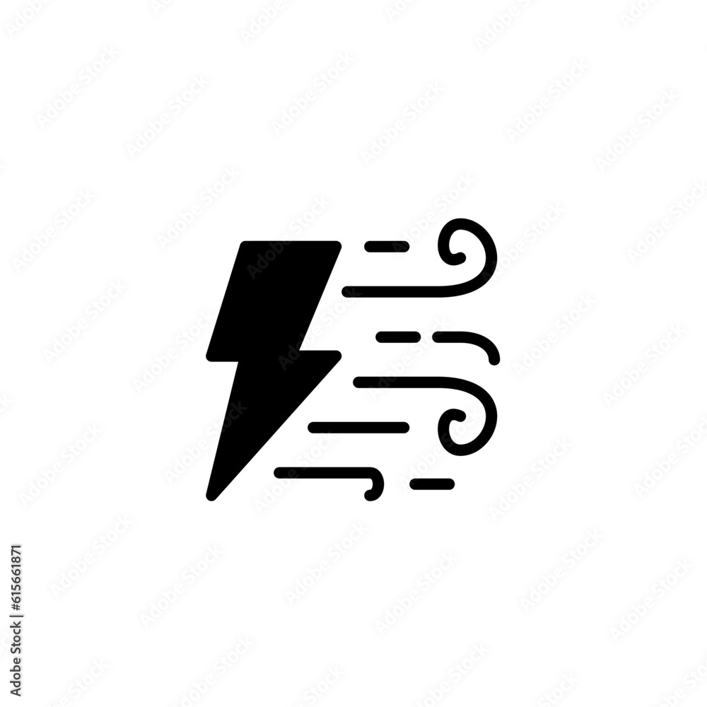 Thunder with wind air power energy. Vector line icon black and white with green eco energy theme Thunder with wind air power energy. Vector line icon black and white with green eco energy theme