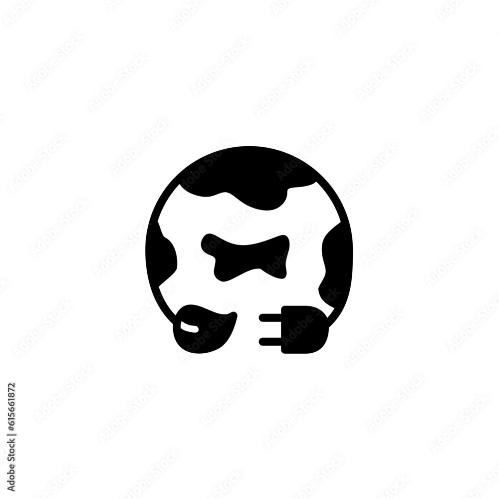 Combination earth, cycle, electric plugs and leaf. Vector line icon black and white with green eco energy theme Combination earth, cycle, electric plugs and leaf. Vector line icon black and white with green eco energy theme