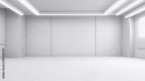 Abstract futuristic technology background, Minimalistic white architectural background, modern design for poster, cover, branding, website, product showcase, AI generated.