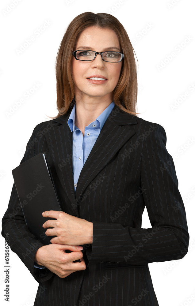 Businesswoman With Glasses Holding Folder - Isolated Businesswoman With Glasses Holding Folder - Isolated