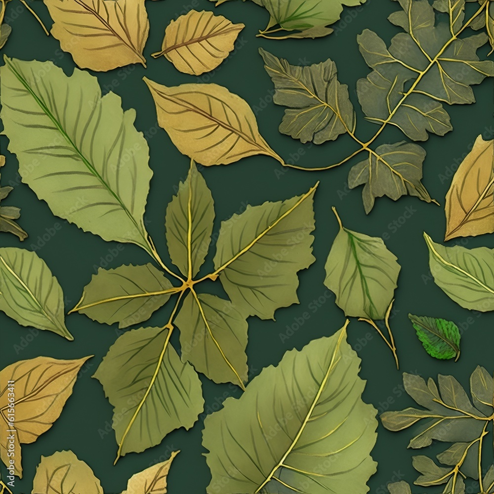 Seamless leaves pattern & background illustration, fabric, textile, wallpaper, generative ai