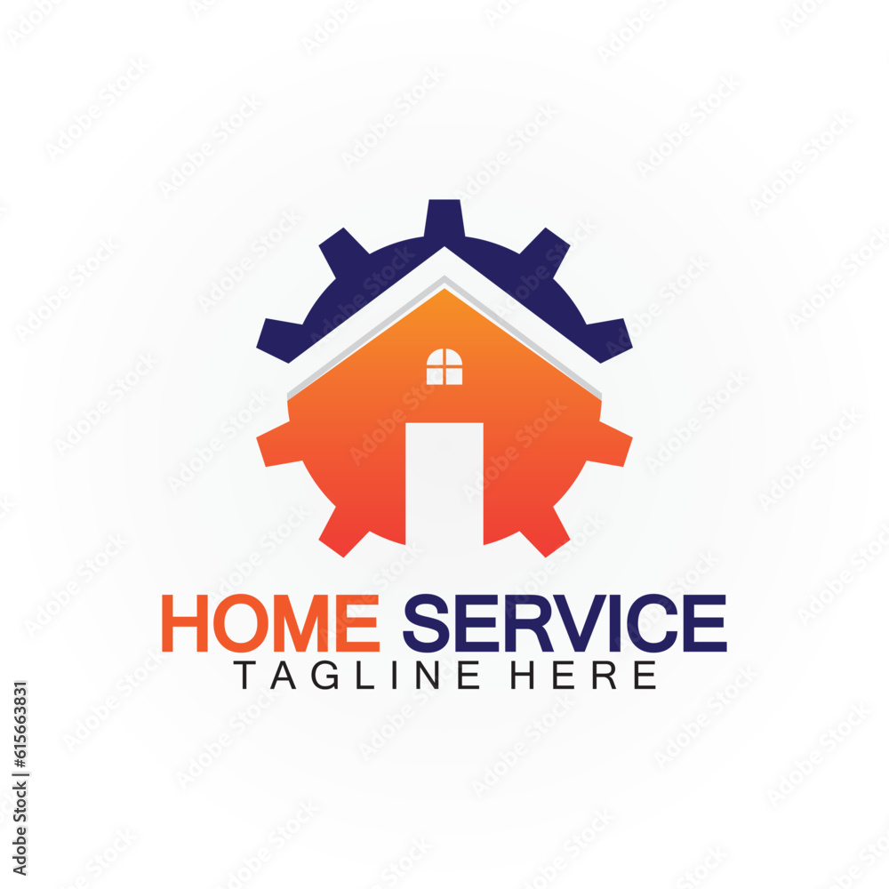 Home service logo, design concept gear and home, suitable for renovation, rebuild companies, and companies that provide home maintenance Home service logo, design concept gear and home, suitable for renovation, rebuild companies, and companies that provide home maintenance