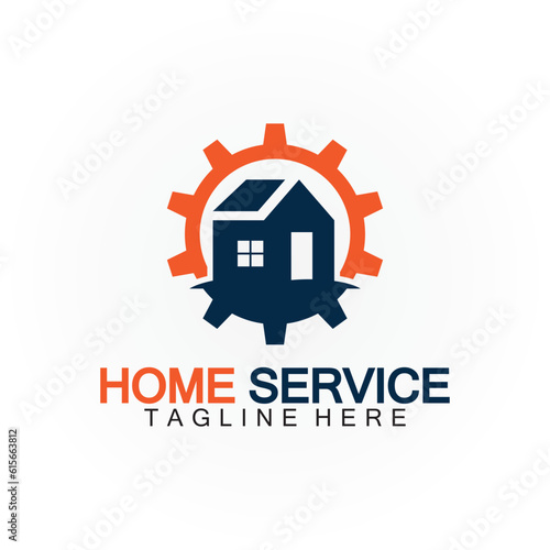 Home service logo, design concept gear and home, suitable for renovation, rebuild companies, and companies that provide home maintenance