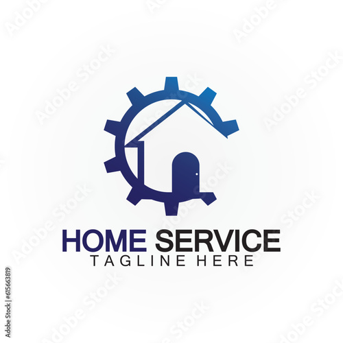 Home service logo, design concept gear and home, suitable for renovation, rebuild companies, and companies that provide home maintenance