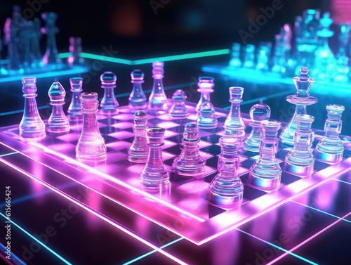 Futuristic Holographic Chess Game - AI Generated