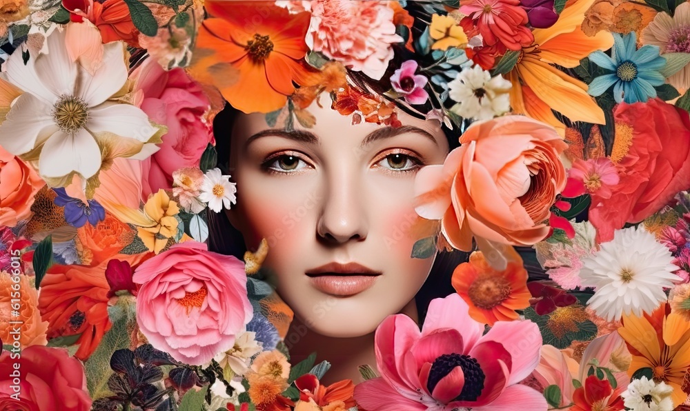 The portrait of the woman with flowers was a celebration of natural beauty and femininity. Creating using generative AI tools