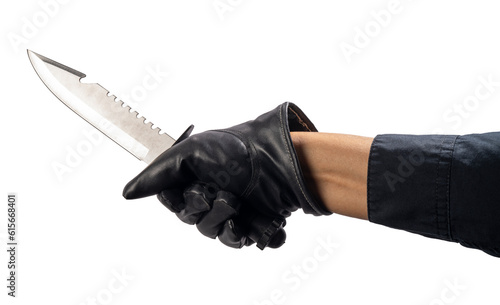 Bilde på lerret Close up Murderer or Criminal Hand holding a knife isolated on white background, Hand Holding knife on White Background With clipping path