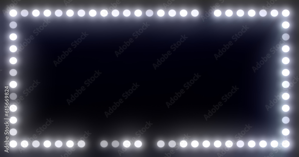 Abstract beauty frame of glowing white lights and light bulbs glowing bright magical energy on a black background Abstract beauty frame of glowing white lights and light bulbs glowing bright magical energy on a black background