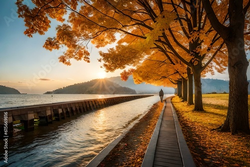 red autumn tree isolated with maple leaves falling