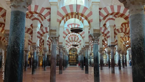 Cordoba, Spain - Mezquita Catedral Mosque Cathedral of Córdoba Cordoba, Spain - The Columns and Double Tiered Arches in The Original Section of the Mosque Building