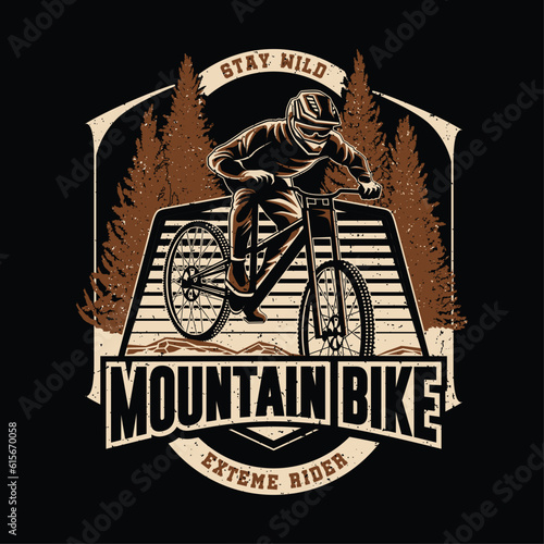 Mountain bike Silhouette logo. bicycle downhill vintage logo illustration vector