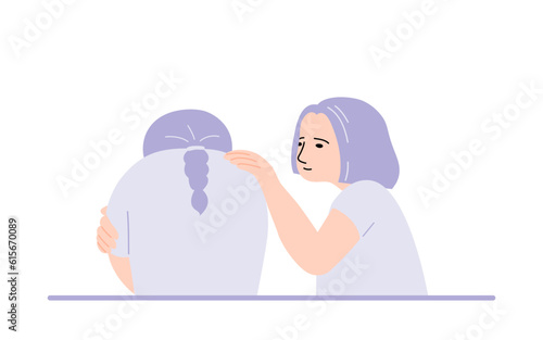parent and child talking, flat vector illustration.