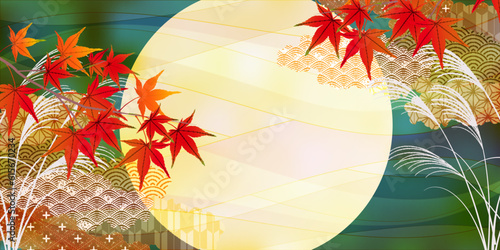 月見　十五夜　紅葉　背景