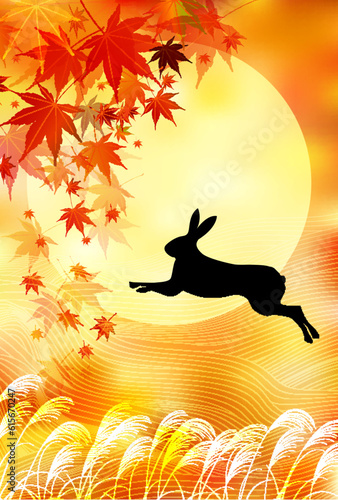 月見　十五夜　紅葉　背景