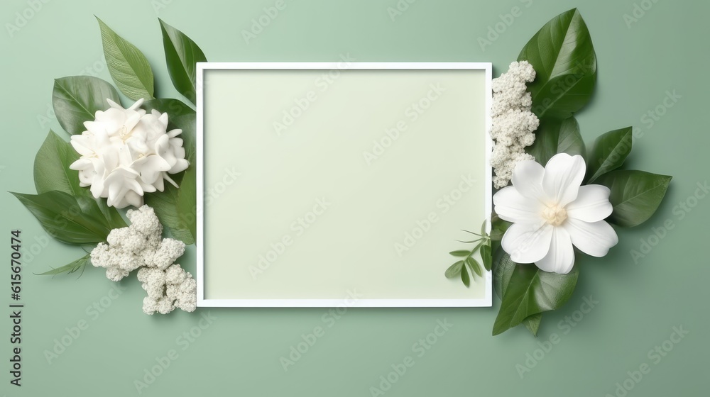 Tropical green leaves and beautiful flowers decorative of frame,artwork,banner and card. Generative Ai Tropical green leaves and beautiful flowers decorative of frame,artwork,banner and card. Generative Ai