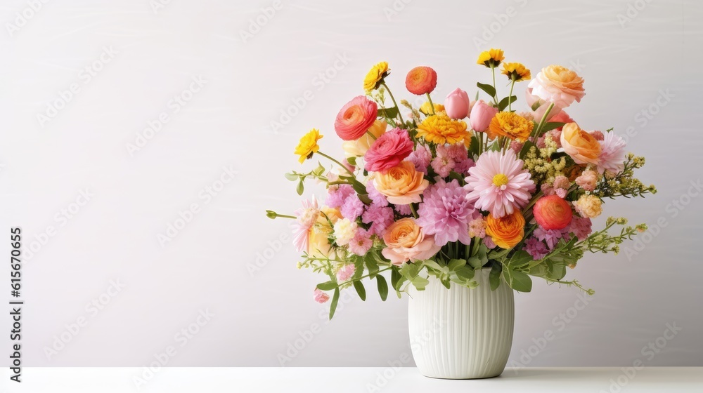 Colorful flowers blooming in vase on white background. Generative Ai Colorful flowers blooming in vase on white background. Generative Ai