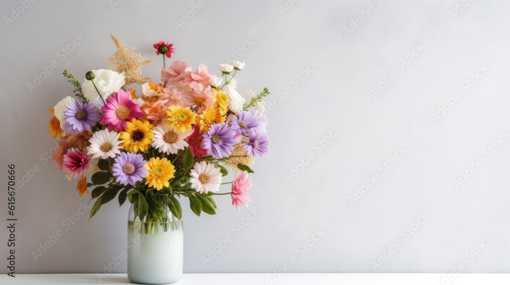 Colorful flowers blooming in vase on white background. Generative Ai Colorful flowers blooming in vase on white background. Generative Ai