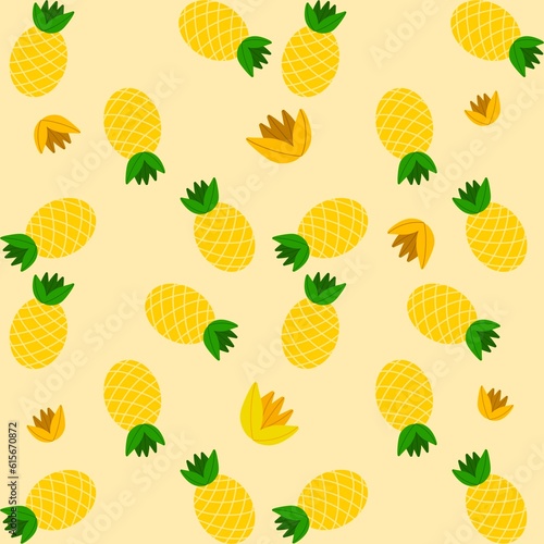 seamless background with fruits  pineapple  yellow background