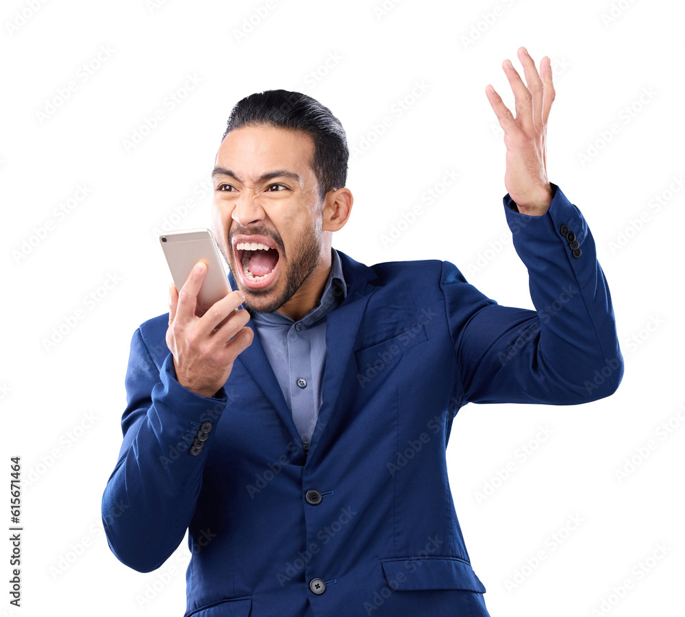 Screaming Service Man, angry and screaming at mobile phone with communication in png or ...