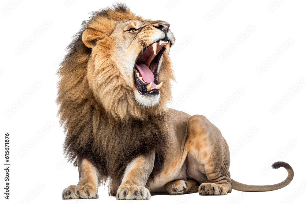 Lion Roaring looking regal isolated on white transparent background , PNG file , Created with Generative Ai Technology