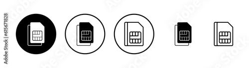 Sim card icons vector set. Mobile slot icon. Mobile cellular phone sim card chip.