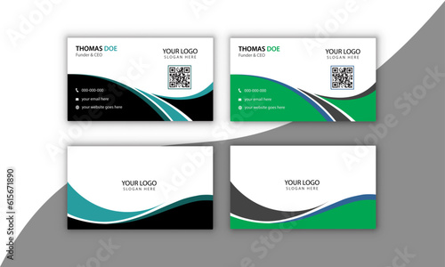 Abstract corporate business card template. Combination Gold and dark blue colors on identity card. organic smart shape . Modern visit card with QR code. Vector visiting card.
