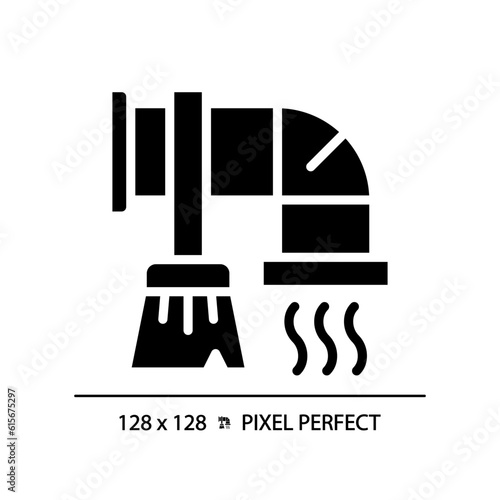 Duct cleaning black glyph icon. Air quality improvement. Hvac maintenance. Professional cleaning service. Air vent. Silhouette symbol on white space. Solid pictogram. Vector isolated illustration