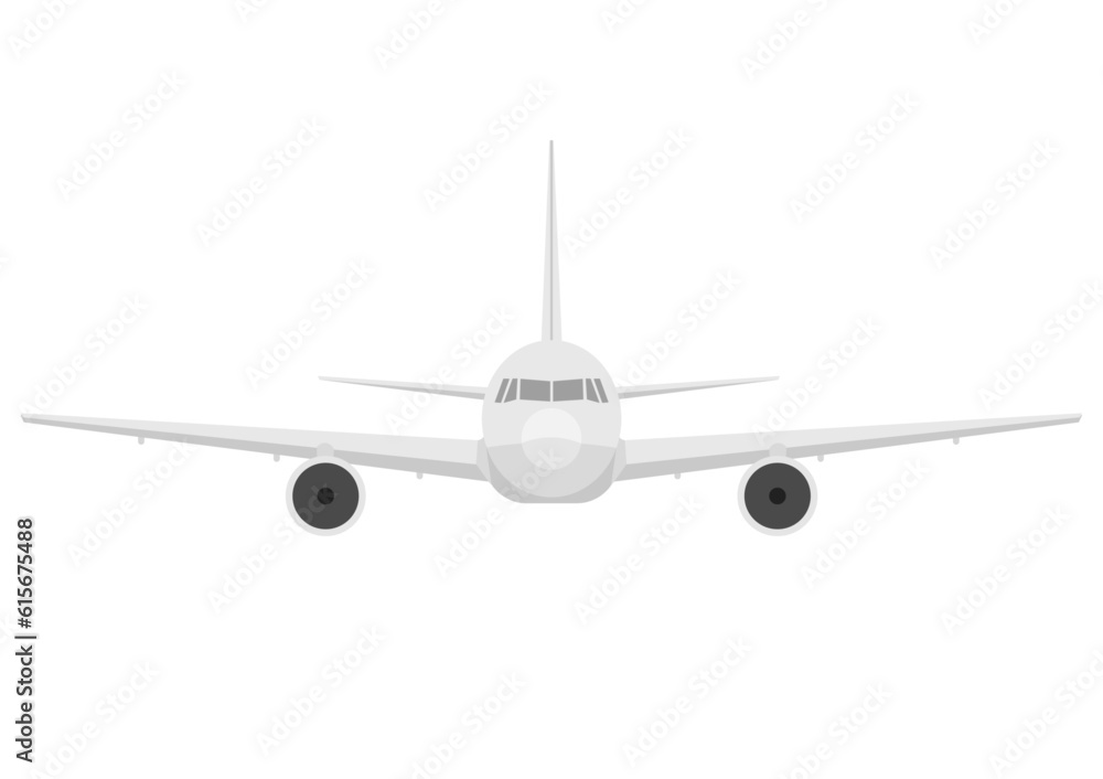 正面から見た空を飛んでいる飛行機 正面から見た空を飛んでいる飛行機