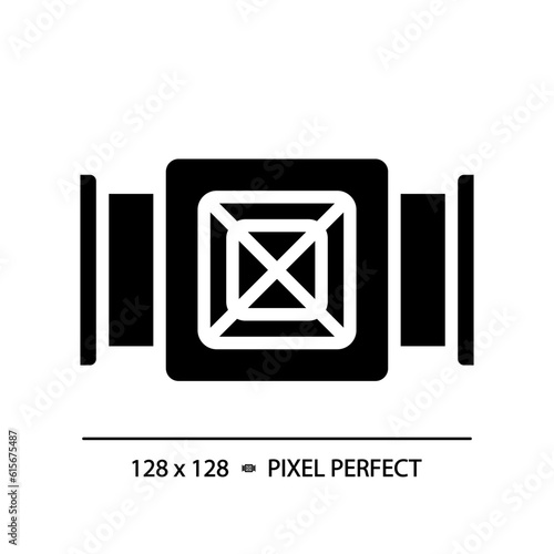 Duct air conditioner black glyph icon. Air filtration. Ventilation pipe. Hvac system. Building equipment. Silhouette symbol on white space. Solid pictogram. Vector isolated illustration