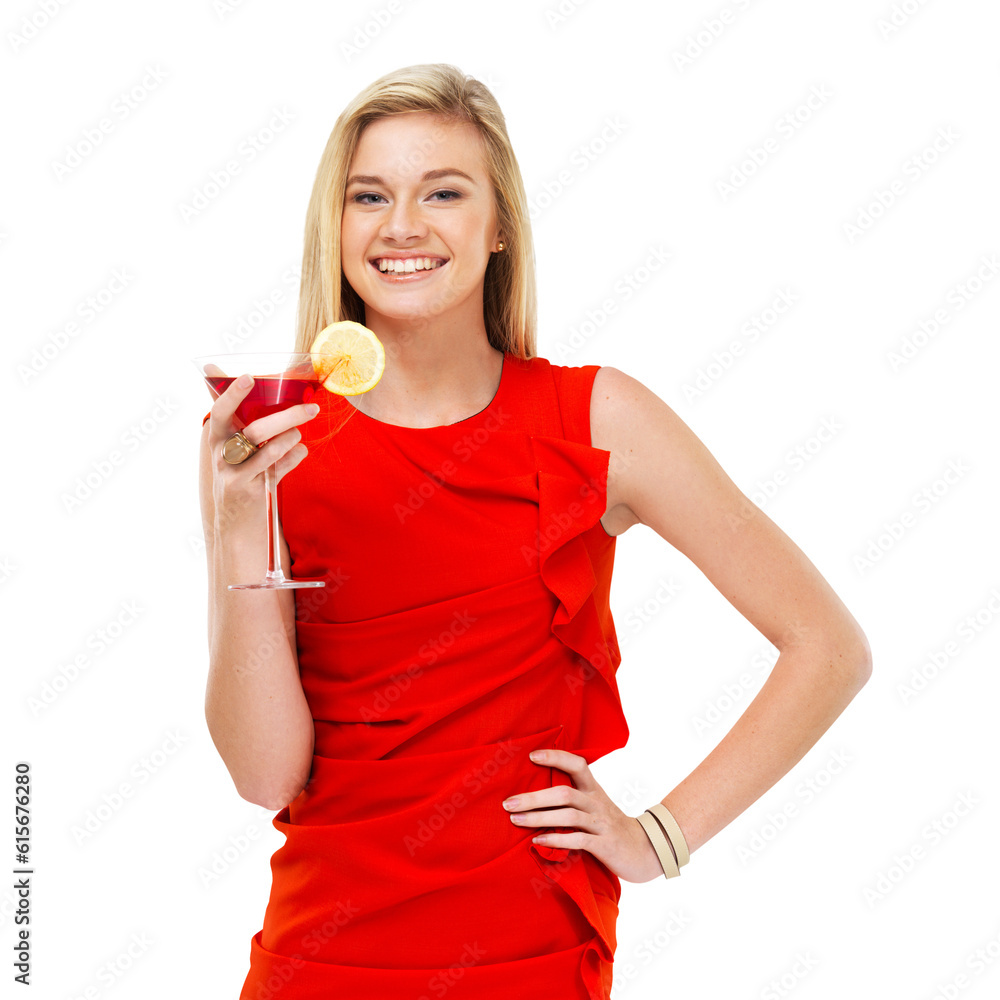 Happy, portrait of a woman with a cocktail and isolated against a transparent png background with a smile. Confidence or elegance, party and smiling young female person pose with cold beverage Happy, portrait of a woman with a cocktail and isolated against a transparent png background with a smile. Confidence or elegance, party and smiling young female person pose with cold beverage