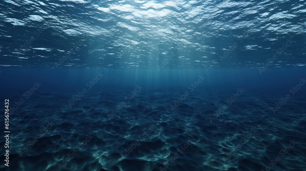 Dark blue ocean surface from underwater generative AI