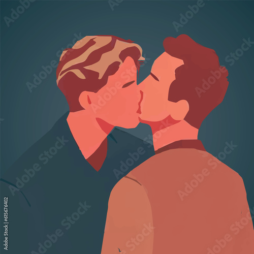 Illustration on the theme of a gay male couple vector. Romantic homosexual relationships. LGBT. Two men kissing. Isolated flat illustration