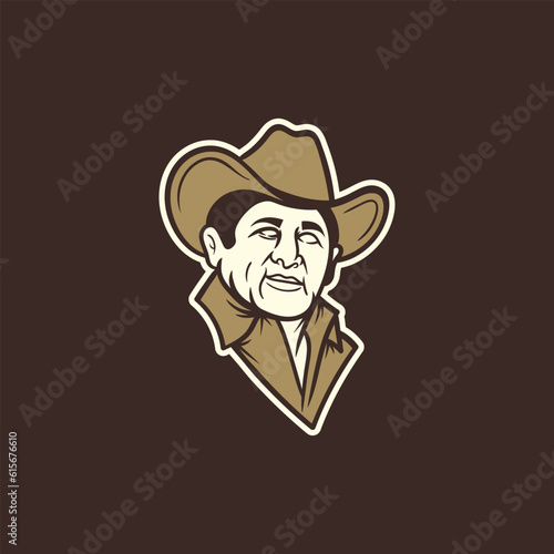 vector cowboy face mascot logo. cowboy with hat mascot logo design template