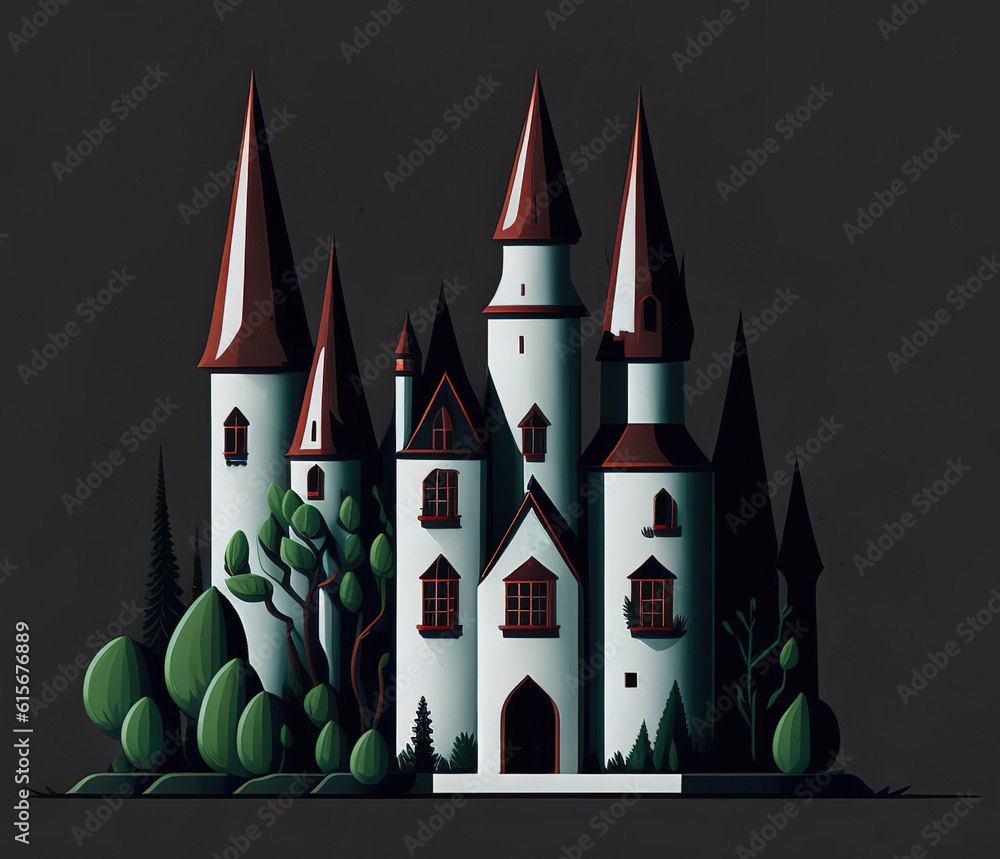 Fairy tale castle and house. Minimalism and abstract art. Generative Ai. - obrazy, fototapety, plakaty 