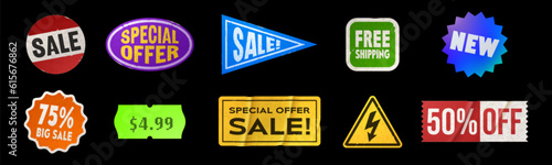 Grunge sticker old tape rectangle label vector. Adhesive vintage tag patch pack. 3d isolated crumpled hologram promotion glue sign in square and round shape. Trendy product discount stick icon set
