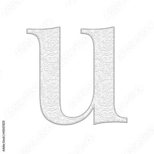 Classic floral lace alphabet lowercase letters, off white color, isolated with transparent background.