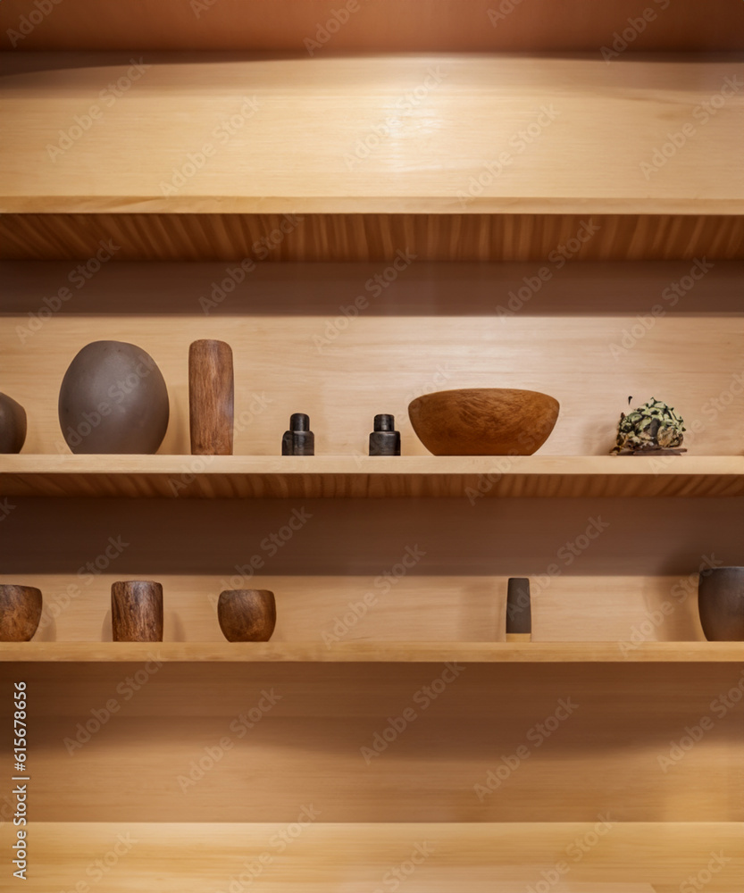 Beautiful showcase from natural materials for new products and promotion sale