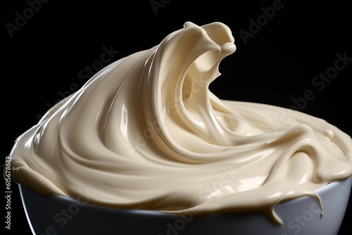 sour cream in bowl  mayonnaise  yogurt  isolated on black background. 